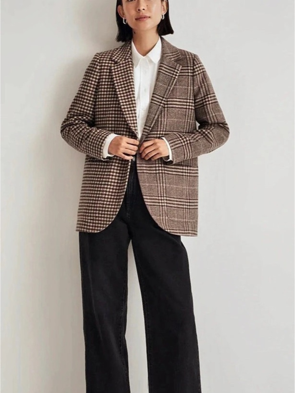 NWOT Madewell The Larsen Blazer in Mixed Plaid Brown XL Career Academia Teacher